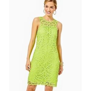 Lilly Pulitzer Siesta Shift Dress Knit Battenburg Lace Matcha Green Size 2